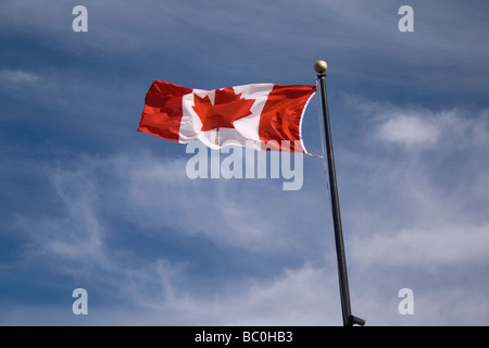 Bandiera canadese brucia dritto nel vento Foto Stock