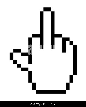 Puntare il dito simbolo di computer isolati su sfondo bianco Foto Stock