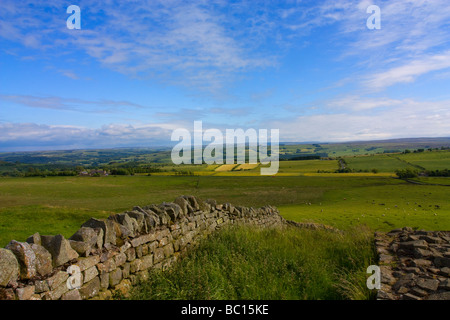 Vista sul Tyne Valley verso una volta prodotta public house dalla parete di Adriano Foto Stock