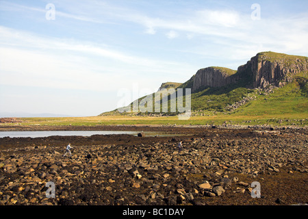 Spiaggia rocciosa, Staffin Bay, Isola di Skye, Ebridi Interne, costa ovest della Scozia, Regno Unito Foto Stock