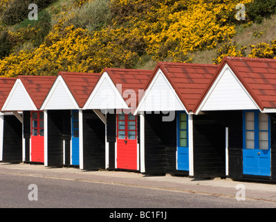 Cabine sulla spiaggia, sul lungomare di Bournemouth Dorset, Regno Unito. Europa Foto Stock