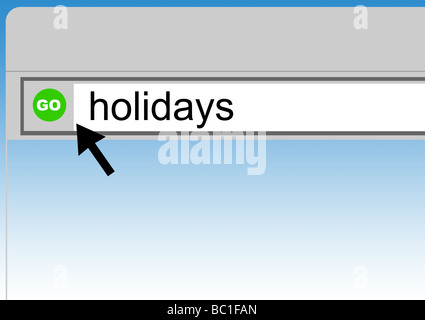 World Wide Web sfondo del browser con la parola vacanze e cursore a freccia Foto Stock