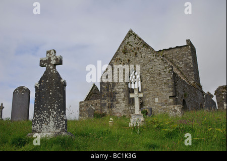 Celtic o alta croce di Abbazia Burrishoole vicino a Newport County Mayo Irlanda Foto Stock