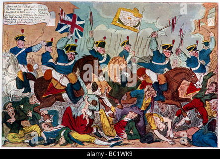 " Il massacro di Peterloo o britannici sciopero casa', 1819 (1904).Artista: George Cruikshank Foto Stock