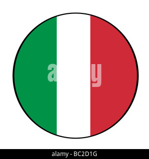 Icona circolare pulsante in colori della bandiera italiana sullo sfondo bianco Foto Stock
