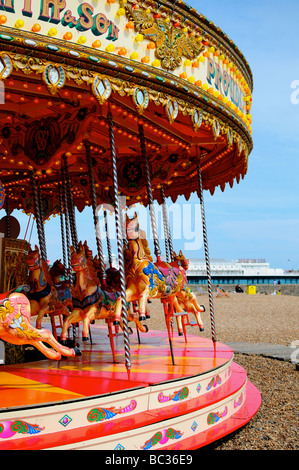 Giostra sulla spiaggia di Brighton, Brighton, Inghilterra Foto Stock