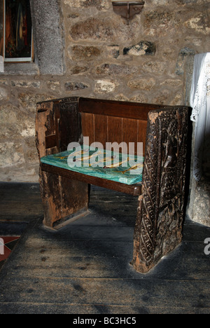 Il 'mermaid di zennor' sedia nella chiesa di zennor in cornwall, Regno Unito Foto Stock