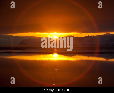 Sunset over Hornafjordur, Islanda Orientale Foto Stock