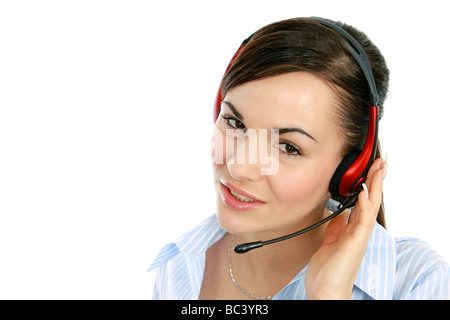 Junge Frau in einem Callcenter mit Headset giovane donna operatore con cuffia Foto Stock