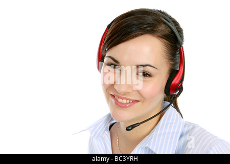 Junge Frau in einem Callcenter mit Headset giovane donna operatore con cuffia Foto Stock