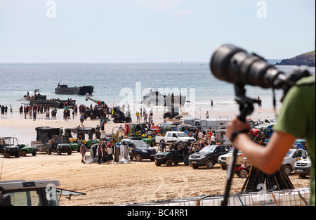 Set cinematografico per Robin Hood con Russell Crowe a Freshwater West Pembroke Pembrokeshire Wales Foto Stock