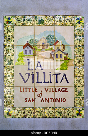 Piastrella al murale di La Villita ingresso al Paseo del Rio Riverwalk in San Antonio Texas USA Foto Stock