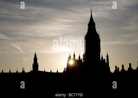 Londra - Tramonto sul Big Ben - silhouette Foto Stock