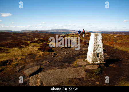 Trig,punto di triangolazione,Stanage bordo,parco nazionale di Peak District,Derbyshire,l'Inghilterra,UK. Foto Stock