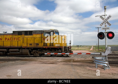 Union Pacific treno di unità di carbone che viaggiano nei pressi di Lusk Wyoming USA Foto Stock