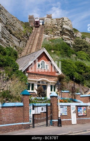 East Cliff funicolare in Hastings, East Sussex. Foto Stock