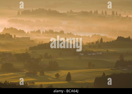 Vista dall'Auerberg, nei pressi di Bernbeuren, Allgaeu, Alta Baviera, Baviera, Germania Foto Stock