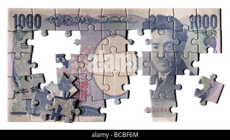 Rappresentazione fotografica da MEESON di un puzzle di 1000 Yen banca nota Foto Stock
