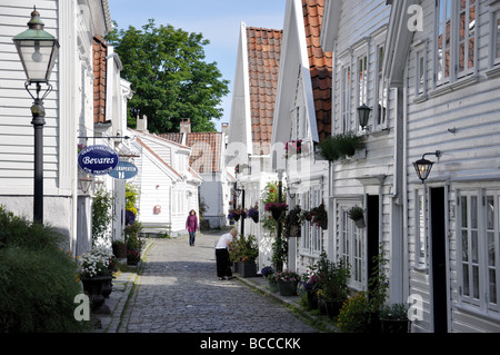 Edifici in legno Gamle Stavanger, Stavanger, Rogaland, Norvegia Foto Stock