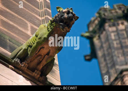 Gargoyle di pietra sul lato esterno della Cattedrale di Chester, Chester, Cheshire, Inghilterra, Regno Unito Foto Stock