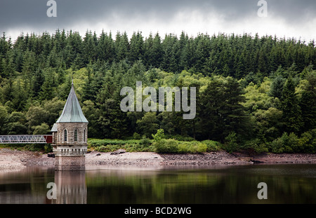 Torre della valvola e il bosco circostante serbatoio Pontsticill Parco Nazionale di Brecon Beacons Wales UK Foto Stock