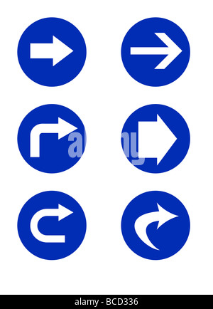 Serie di indicazioni della strada con le frecce isolati su sfondo bianco Foto Stock
