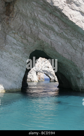 [Grotte blu], [Capo Skinari], Zante Zante, [Isole Ionie], Grecia, calcare naturale arch e mare blu Foto Stock