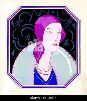 Fashion Design 1931 Art Deco illustrazione di un modello di ciabatta colorata superbamente epitome del ser Foto Stock