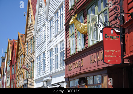 Xviii secolo nei magazzini di legno, Bryggen, Bergen Hordaland, Norvegia Foto Stock