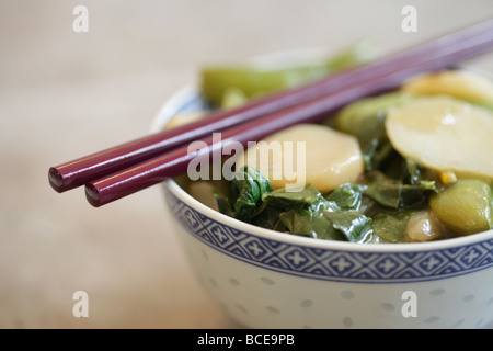 Autentica sana fresche verdure orientali e di sesamo vegetariano stile cinese pasto con n. di persone Foto Stock