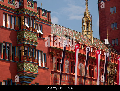 Il Rathaus, Municipio Marketplatz, Basilea, Svizzera, Europa. Foto Stock