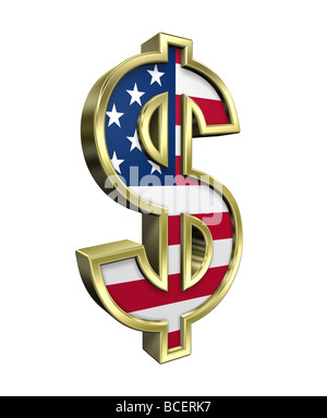 Oro dollaro isolato su bianco. Generate dal Computer 3D rendering fotografico. Foto Stock