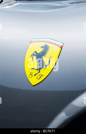 De Havilland aeromobile Heritage Centre Museum Aston Martin giorno , dettaglio Ferrari Dino 246 GT 1976 2418 cc famoso cavallo nero logo Foto Stock