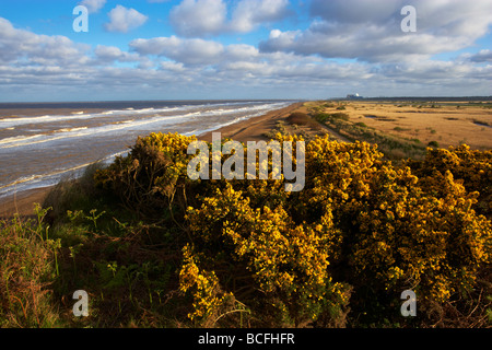 Una vista dalla scogliera a Dunwich sulla costa di Suffolk Foto Stock