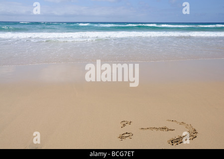 Simbolo Smiley sulla bellissima spiaggia tropicale Foto Stock
