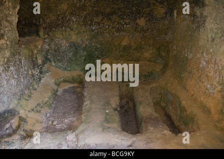 Tombe nel cimitero micenea intagliati da solida roccia intorno 1500BC a Mazarakata sull'isola greca di Cefalonia Grecia GR Foto Stock