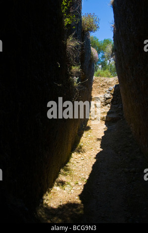 Ingresso alla tomba nel cimitero di micenea intagliati da solida roccia in 1500BC a Mazarakata sull'isola greca di Cefalonia Grecia GR Foto Stock