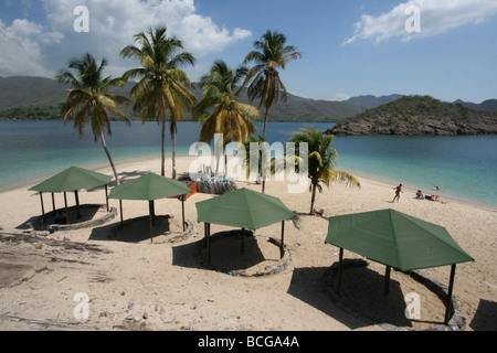 Una vista tipica di una spiaggia caraibica. Foto Stock