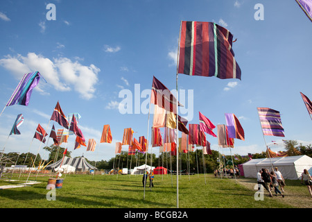 Bandiere del Avalon arena presso il festival di Glastonbury 2009 Foto Stock