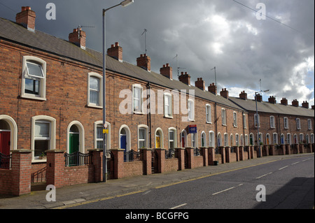 Case a schiera in Belfast su un nuvoloso pomeriggio Foto Stock