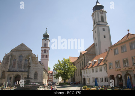 Lindau Baviera Germania UE può lo stile barocco protestante della Chiesa di Santo Stefano e cattolica in Munster Markplatz Foto Stock