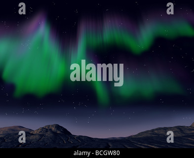 Illustrazione della straordinaria aurora boreale fenomeni Foto Stock