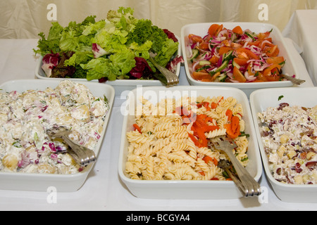 Ciotole e piatti di insalate e contorni a buffet Foto Stock