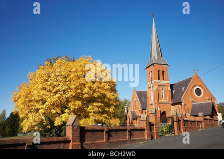 Chiesa anglicana di Tutti i Santi 1886 e Colore di autunno Tumut Nuovo Galles del Sud Australia Foto Stock