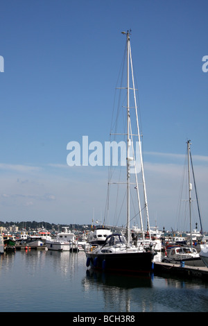 Yacht ormeggiati nel porto di Poole, Dorset, Regno Unito Foto Stock