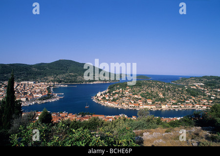 Vista della Vela Luka sull isola di Korcula Dalmazia Adriatico Croazia Foto Stock