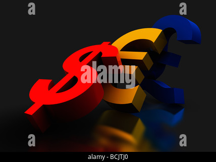 Segni di valuta la caduta Foto Stock