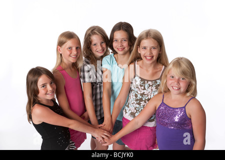 Sei ragazze di 10 anni Foto Stock