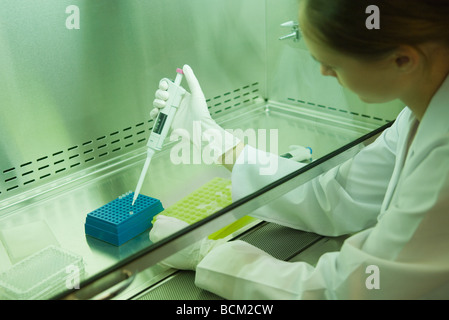 Donne scienziato che lavora in laboratorio, vista ritagliata Foto Stock