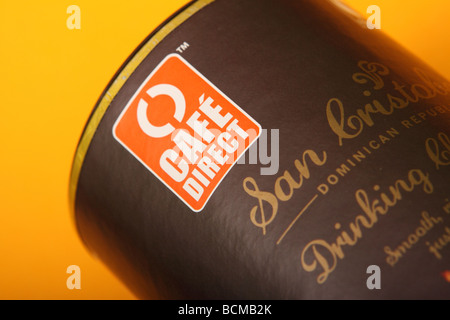 Cafe Direct il logo del marchio Fairtrade etici cacao la bevanda al cioccolato da San Cristobal nella Repubblica Dominicana Foto Stock
